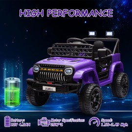 12V Kids Ride On Truck Car Battery Powered Ride On Toy for Toddlers Electric Vehicle with Remote Control, Spring Suspension, LED Lights, Music, Purple
