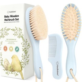 Juego de cepillo y peine para cabello de bebé para recién nacidos - Juego de cepillos de madera para cabello de bebé con cerdas suaves de cabra, juego de cepillos para bebé para recién nacidos, juego