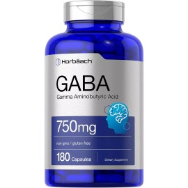 Horbäach GABA 750mg | 180 Capsules | Gamma Aminobutyric Acid Supplement | by Horbaach