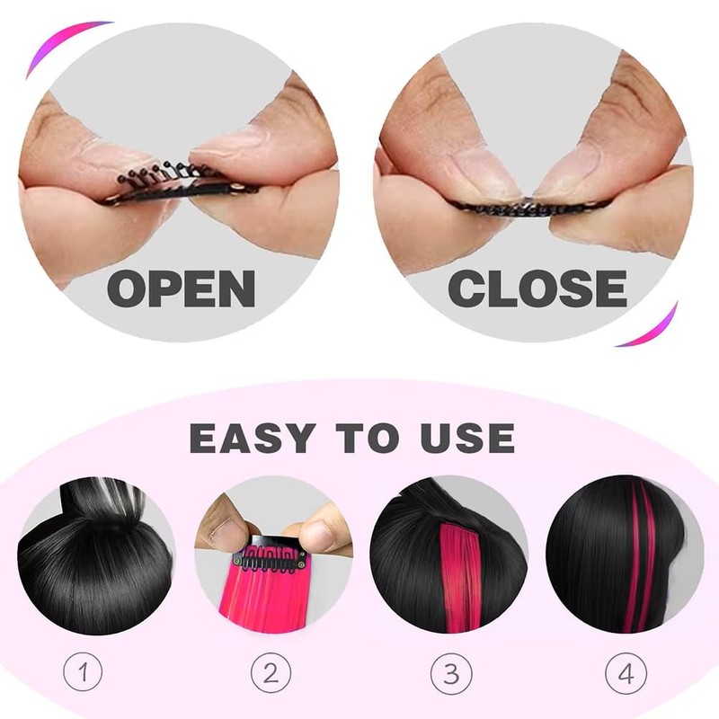 2 x Clip-In Hair Extension Highlights Streaks, Colourful Hair Highlights