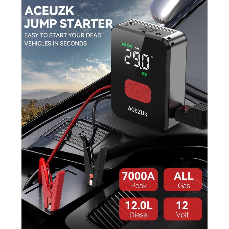 Jump Starter with Air Compressor, 7000A 150PSI Portable Car Jump