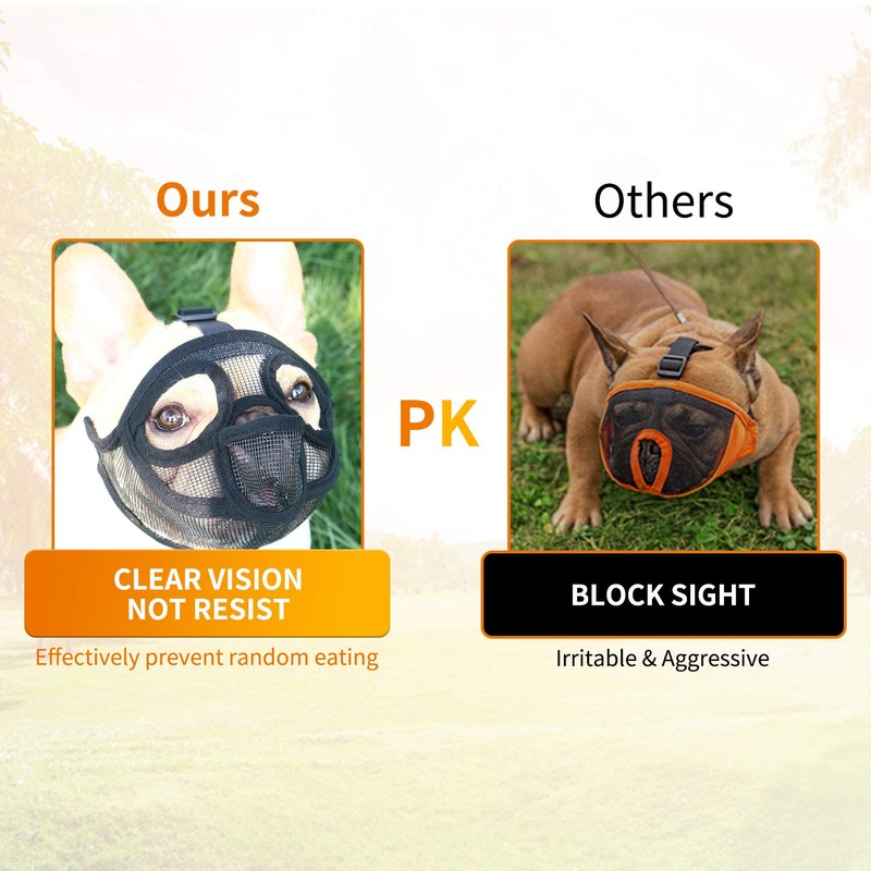 Short Snout Dog Muzzle - Adjustable Breathable Mesh Bulldog Muzzle,