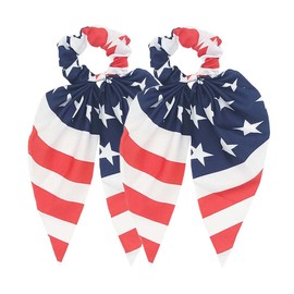 Patriotic Hair Tie 4th of July Hair Band Ponytail Holder American Flag Hair Accessories for Women Girl Hair Scrunchies 7pcs Red White Blue Hair Ties TSFQ05 (2pcs Flag Hairband)
