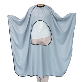 KASESSS 1 x Grey Hairdressing Cape, Barber Cape for Adults and Children, Elastic Cape Hairdresser, Hairdressing Cape with Transparent Window, Hair Cutting Cape for Household, Salon, Hair Cutting