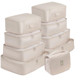 Laladedede 9 Set Travel Packing Cubes Luggage Waterproof Organizers with Hanging Toiletry Bag, Multi-Functional Clothing Sorting Packages,Foldable Compression Travel Packing Pouches