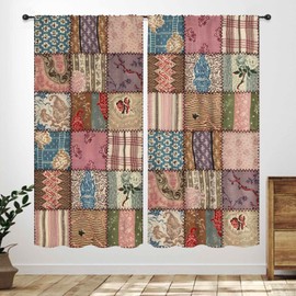Patchwork Curtains,Vintage Bohemian Paisley Stitching Floral Curtainm,Retro Farmhouse Cottage Rustic Colorful Wildflowers Flowers Drapes for Bedroom Living Room Kitchen 21" W x 45" L,2 Panel