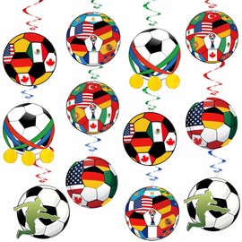 Pack of 24 World Cup Decoration 2026 Football Hanging Swirls, Hanging Decoration 2026 World Cup Ceiling Hanger Spiral, Football Hanging Swirls for Fans Football Birthday Party Accessories, World Cup
