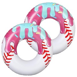 2 Pcs Ice Cream Drip Baseball Pool Floats 42.5 Inch Inflatable Swim Rings Summer Beach Pool Toys for Adult Ice Cream Baseball Party Themed Birthday Bridal Shower Party Supplies