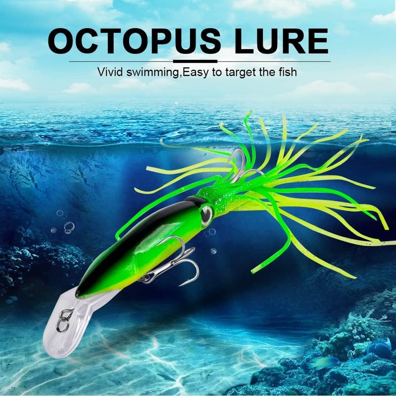OriGlam 4pcs Simulation Squid Fishing Lures Bait Kit, Octopus Swimbait