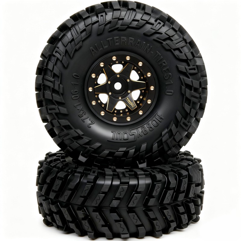 HOBBYSOUL Brass RC 1.0 wheels and tires 70mm Tall, Soft