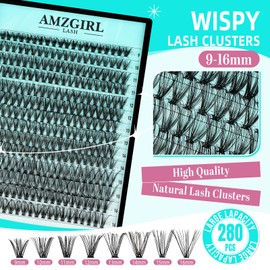 Wispy Eyelash Clusters, 280 Pieces, 30D Eyelash Clusters, 9-16 mm Cluster Eyelash Extensions, Individual Eyelashes, Soft Eyelash Clusters with Thin Band, False Eyelashes at Home (30D, D-Mix9-16 mm)