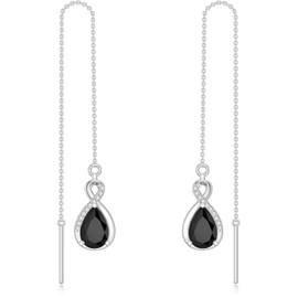 LELOUCHY Black Threader Earrings for women 925 Sterling Silver Infinity Long Chain Drop Ear Line with Teardrop Crystal, Birthday Jewelry Gifts for Women Mother Daughter Wife