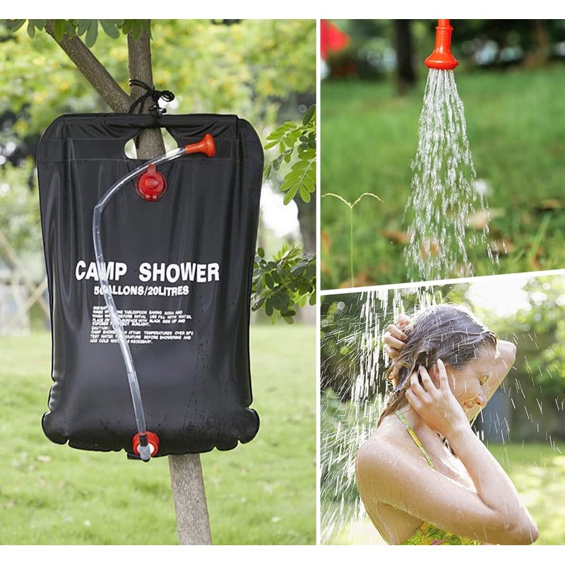 AYQWE ソーラーシャワーバッグ 2パック 5ガロン/20L キャンピングシャワーバッグ ポータブルシャワーバッグ 取り外し可能なホース付き オン/オフ切り替え可能なシャワーヘッド キャンプ ビーチ