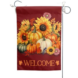Fall Pumpkin Garden Flag 12x18 Inch Double Sided Autumn Thanksgiving Floral Welcome Seasonal Holiday Yard Flag Outdoor Decoration