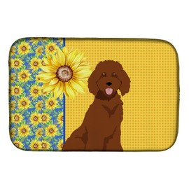 Caroline's Treasures WDK5461DDM Summer Sunflowers Standard Red Poodle Dish Drying Mat Absorbent Dish Drying Mat Pad for Kitchen Counter Dish Drainer Mat for Countertop, 14 x 21", Multicolor