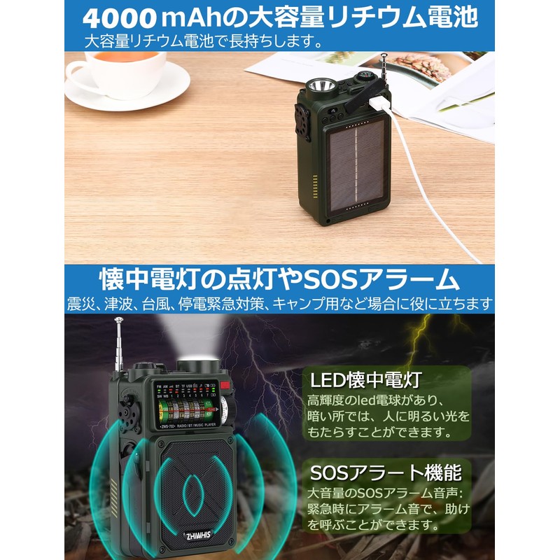 ZHIWHIS Bluetooth Speaker Disaster Preparedness Radio FM/AM/Shortwave/Wide FM Compatible Flashlight