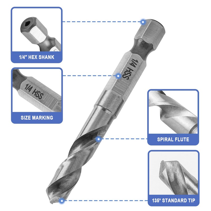 Mesee 5 Pieces Stubby Drill Bit Set 1/4" Hex Shank