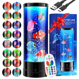 XXMANX Bubble Aquarium Fish Table Lamp, 16 Color Changing Sensory Night Light with Remote Control, Novelty Christmas Birthday Gifts for Kids Men Women Bedroom Home Decor, Relaxation and Stress Relief