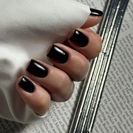 Black Press on Nails Medium Short Square Nails,KXAMELIE Acrylic Nails Glue on Nails Medium Length,False Nails Press ons,Best Fake Nails for Girls Stick on Nails for Women Daily Wear in 24PCS