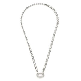 Leonardo Mela Clip & Mix Necklace Stainless Steel 1 Piece Silver-Coloured Curb Link Ball Chain with Zirconia Lock Pendant Women's Jewellery 021616, Stainless Steel, No Gemstone