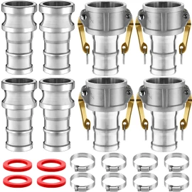 Innconee 4 Sets Camlock Fittings Type C&E 2 Inch Aluminum Cam and Groove Hose Fitting Kit include 2" Female Coupling Cam lock, 2" Male Adapter Camlock, Gasket, Hose Clamps for Industrial