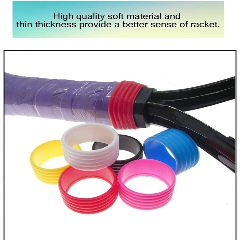 Nlinlin 5 Pcs Black Tennis Racket Handle Rubber Ring Stretchy