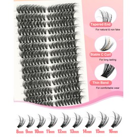 EMEDA 3D Cluster Eyelashes, 40D Eyelash Extensions, 8-16 mm, Mix, DIY, Natural and Fluffy Eyelash Extension, Cat's Eye, Individual Eyelashes for Self-Application