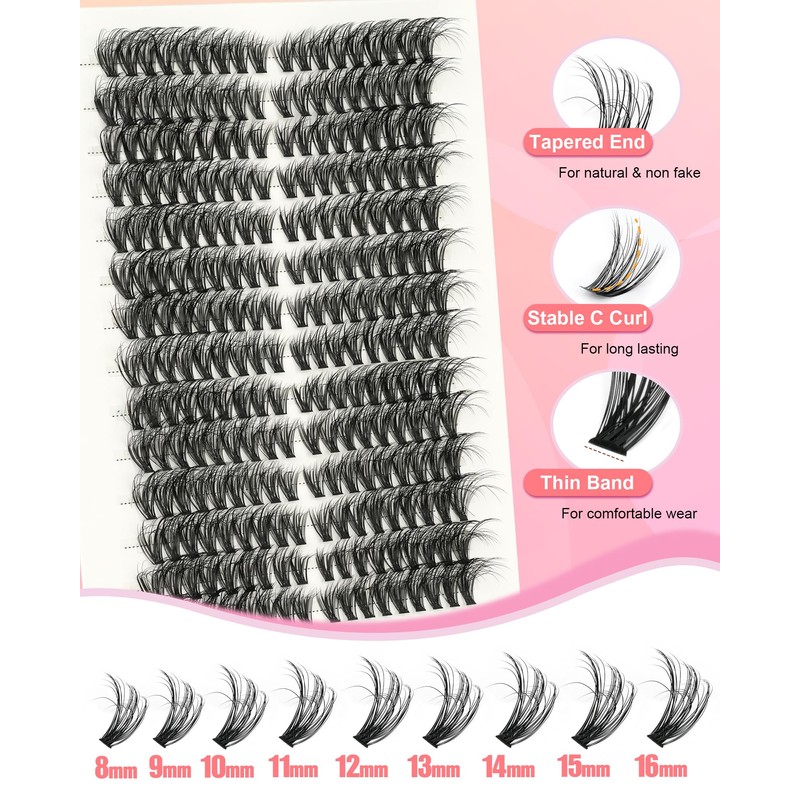 EMEDA 3D Cluster Eyelashes, 40D Eyelash Extensions, 8-16 mm, Mix,