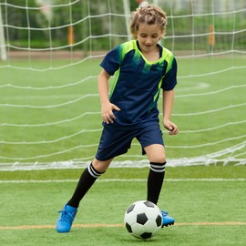 JABASIC Kids Athletic Soccer Shoes Boys Girls Outdoor Comfortable Football Shoes (3,Blue)