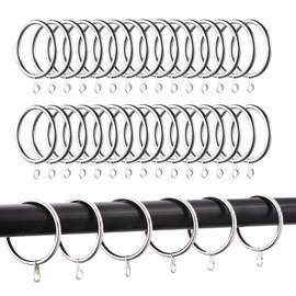 Fippy Pack of 60 Curtain Rings Metal for Hanging Curtains and Curtain Poles, 38 mm Inner Diameter (Silver)