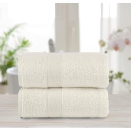 Chic Home Luxurious 2-Piece 100% Pure Turkish Cotton Bath Sheet Towels, 30"x68", Ultra-Soft, Highly Absorbent, Woven Dobby Border Design, Hypoallergenic, Long-Lasting, Oeko-TEX Certified Set, Beige