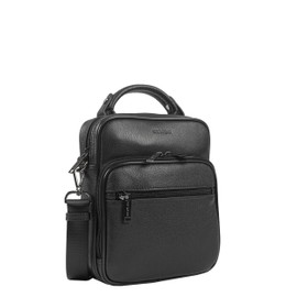 BEMON Enzo Men's Grained Leather Bag 23 x 20 x 6 cm Shoulder Bag Handbag 23 cm Black 23 cm, black