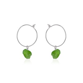 Peridot Raw Nugget Hoop Earrings in Stainless Steel