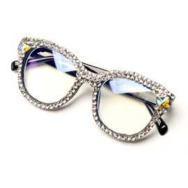 ICARA Oversized Christmas Bling Rhinestone Reading Glasses for Women Christmas Party Ladies Readers (white, 1.5, x)