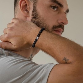 CyxenNova Men's Pearl Bracelet Men's Bracelets for Men with Football Beads Jewellery Gifts for Men, Dad, Boyfriend, Husband, Brother, Nylon