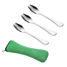 3PCS Sporks Stainless Steel with 1PCS Green Cutlery Pouch, Spork, Portable Camping Cutlery Sporks for Home Use Outdoor Camping Travel