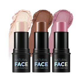 Pack of 3 Contour Highlighter Blush Sticks - Long Lasting Waterproof Cream Contour Pencils Blush Face Makeup - Bronzer Contour & Shimmer Pearl Highlighter for Cheeks & Lips (Set A)