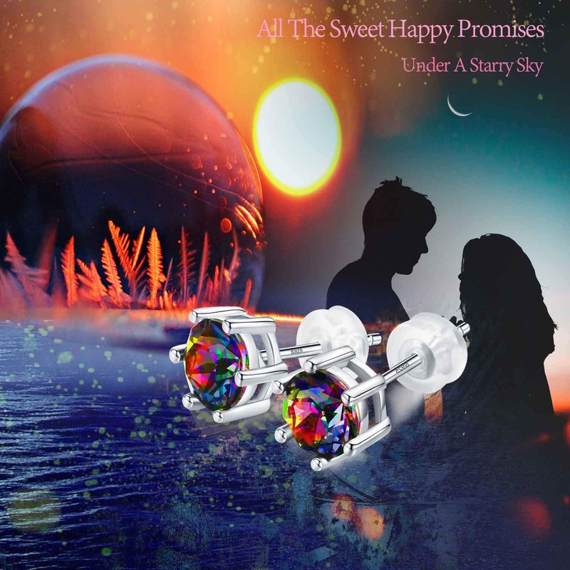 Herhisitschic 925 Sterling Silver,6.5mm Custom Designed Crystal Earring Gemstone Stone,