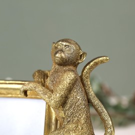 4 X 6 Inch Resin Gold Picture Frame Monkey Statue Animal Wildlife Tabletop Novelty Gift