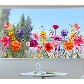 Floral Garden Window Clings - Reusable Static Window Stickers for Home Decor, 23.6x11.8 Inch Peel & Stick Flowers for Glass Windows, Bedroom, Living Room