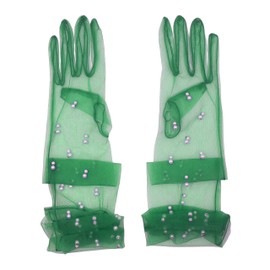 Aniler Women's 21'' Tulle Long Wedding Bridal Elbow Length Sheer Opera Party Gloves (Green Pearl, 21" Length)