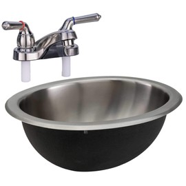 RecPro RV 10" x 13" Stainless Steel Oval Sink | Single Bowl | 1.5 Drain Hole (With Faucet)