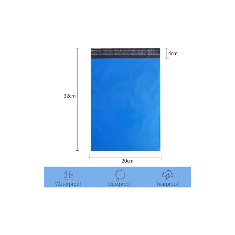 100 Blue Postage Bags for Clothes, Mailing Shipping Self Seal