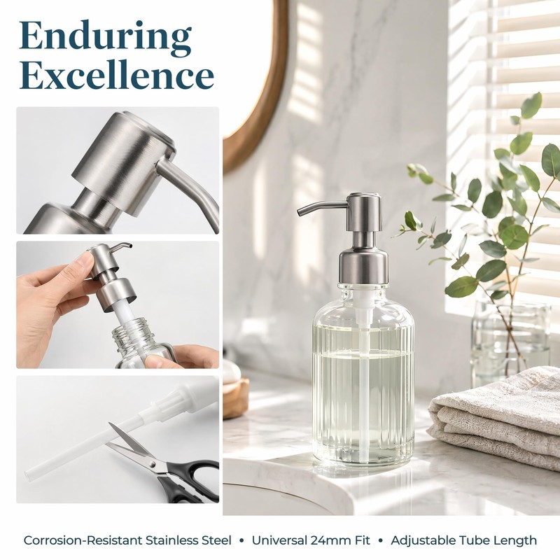 WOFASHPURET 24mm Soap Dispenser Pump Replacement, Stainless Steel Lotion/Shampoo/Conditioner Pump