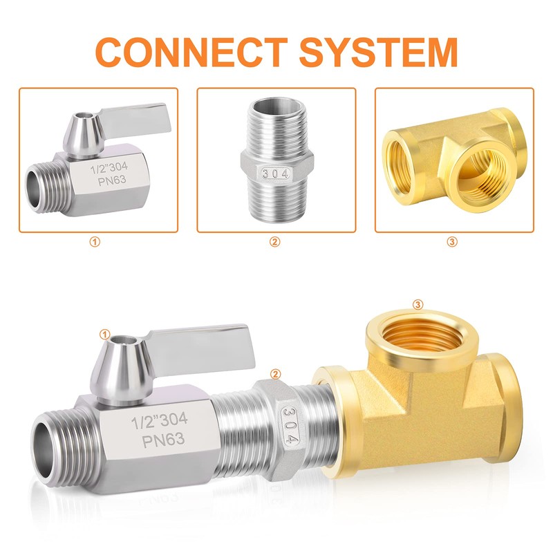 GASHER 4Pcs 304 Stainless Steel Ball Valve Set NPT Thread