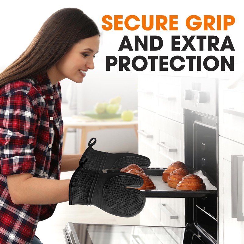 Cheer Collection Silicone Oven Mitts - Heat Resistant Kitchen Oven