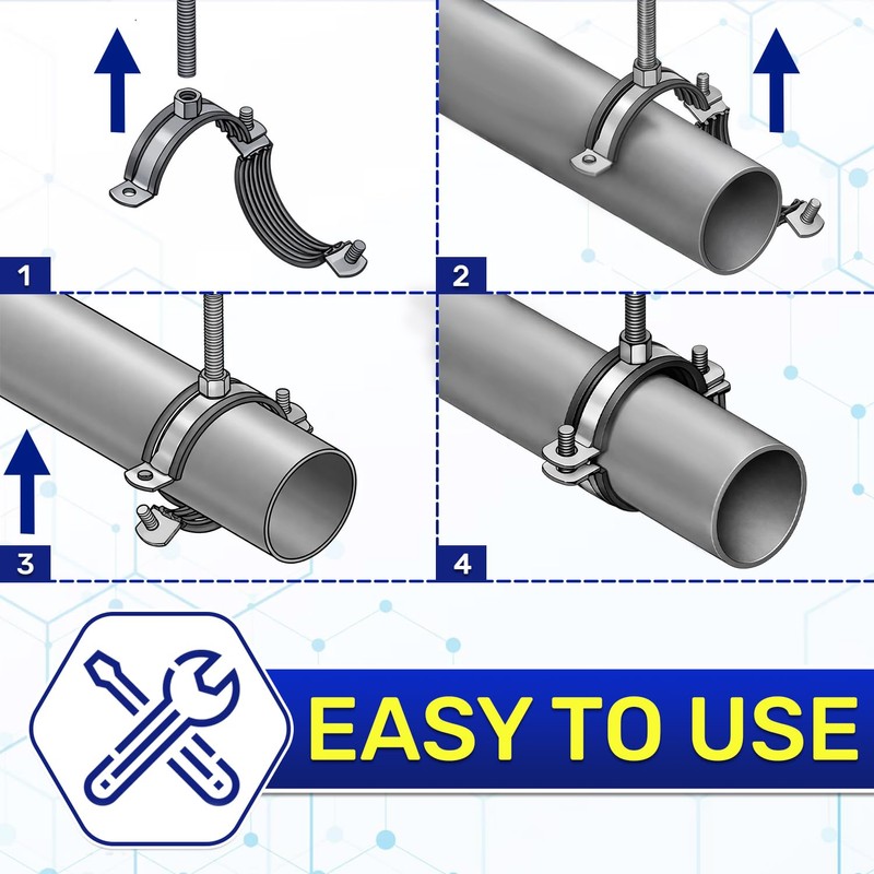 2 Pieces Isophonic Metal Pipe Clamp M8 with Rubber Gasket