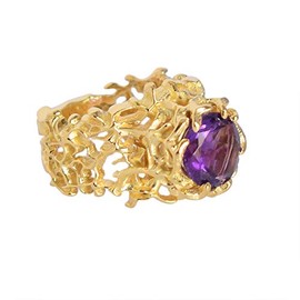 925er Sterlingsilber, vergoldet, runder Amethyst, Geburtsstein, antiker Damenring für Mädchen, Größe 59,5, Stein:, Amethyst