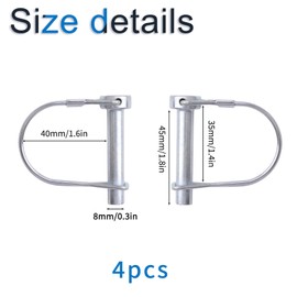 INCREWAY 4Pcs Wire Lock Pin, Carbon Steel Shaft Locking Pin, Round Loop Wire Lock Pin for Track Farm Lawn（M8*45）