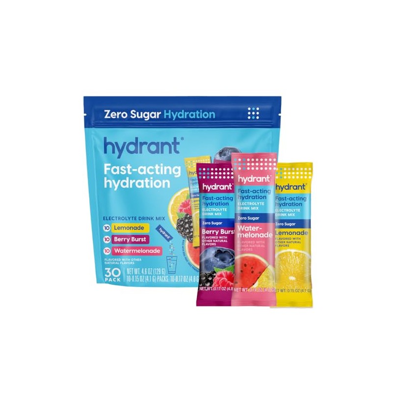 HYDRANT Hydrate Zero Sugar, Individual Hydration Electrolyte Powder Stick Packets